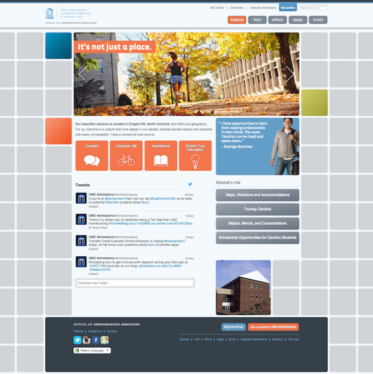 Undergraduate admissions "Explore" menu interior page