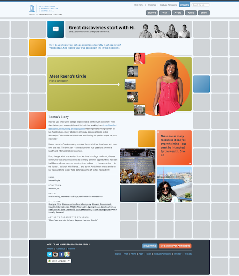Undergraduate admissions website home page student feature detail content