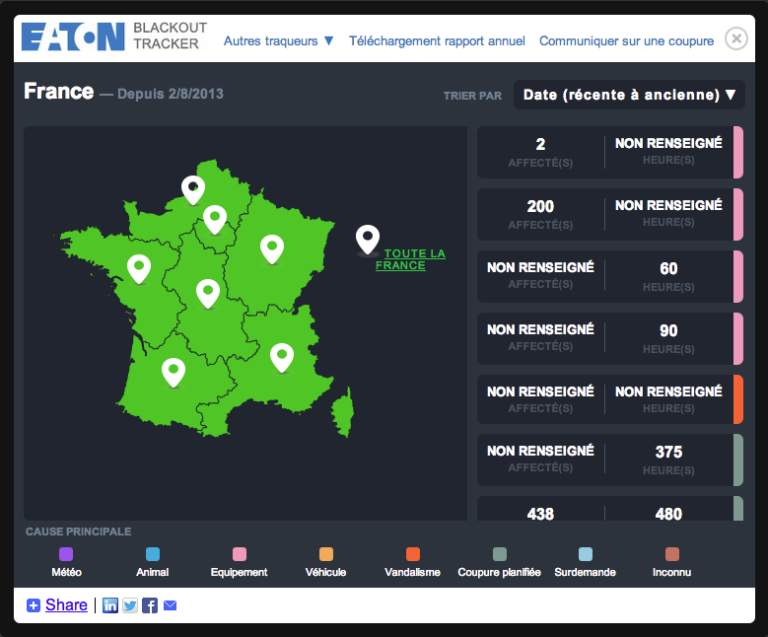 Redesigned blackout tracker for France region