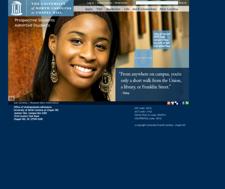 Screenshot of original undergraduate admissions website home page